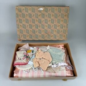 Vintage Baby Doll Clothes Set Bonnet Dress‎ Sweater Socks Blankets